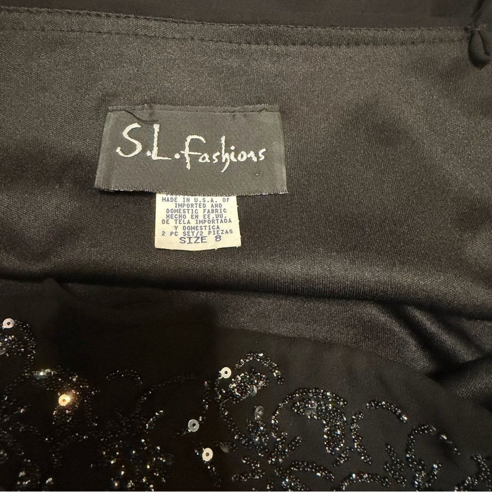 S.L. Fashions Vintage Black Beaded Sequin Cocktail Dress Chiffon LBD Size 8 - Picture 10 of 11